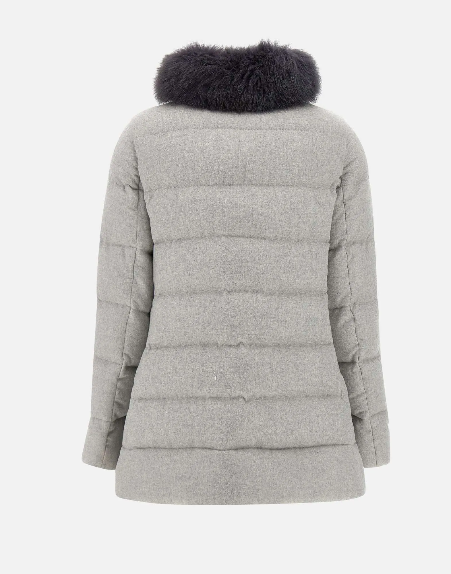 Grey Trapeze Down Coat with Fur