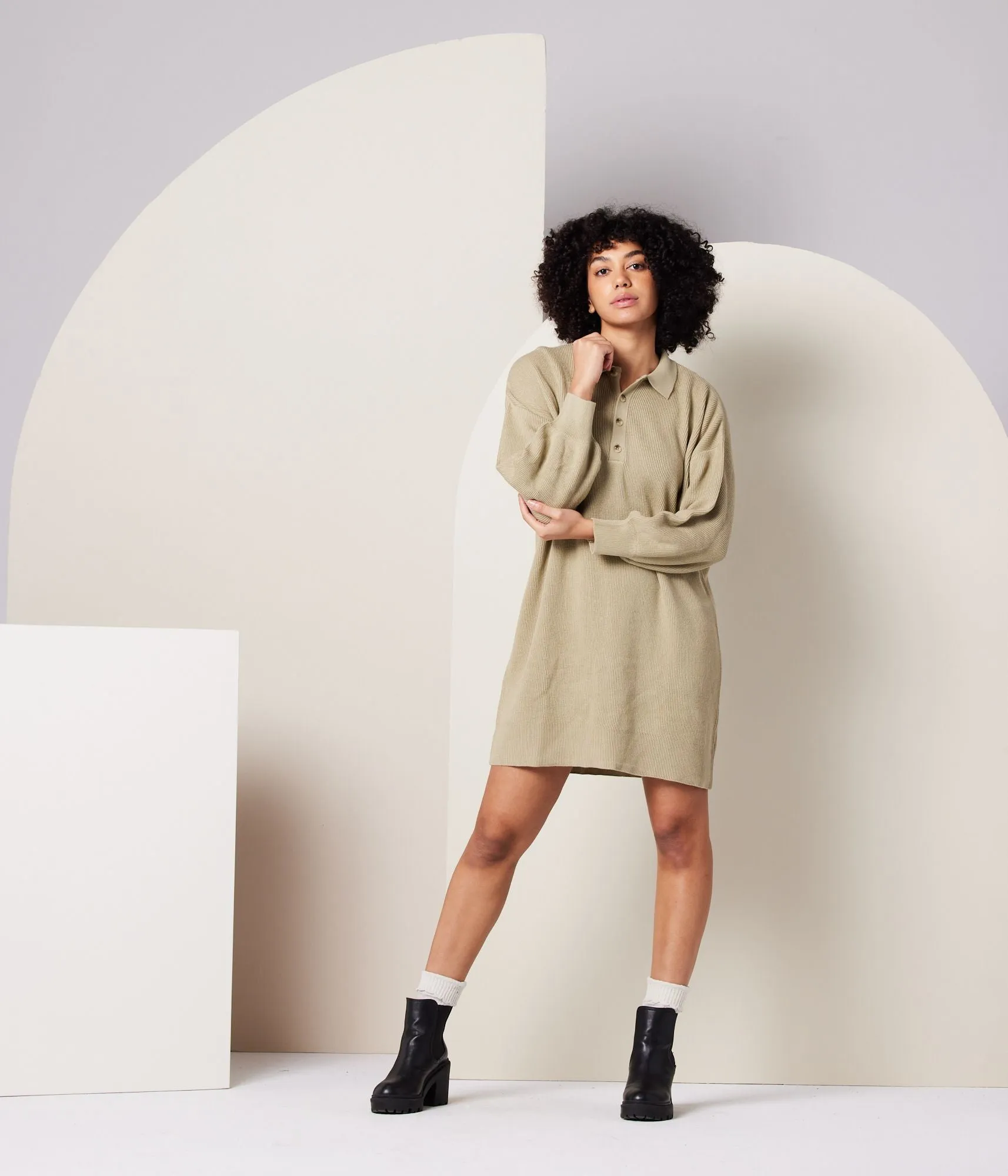 Griffin Sweater Dress in Khaki Green