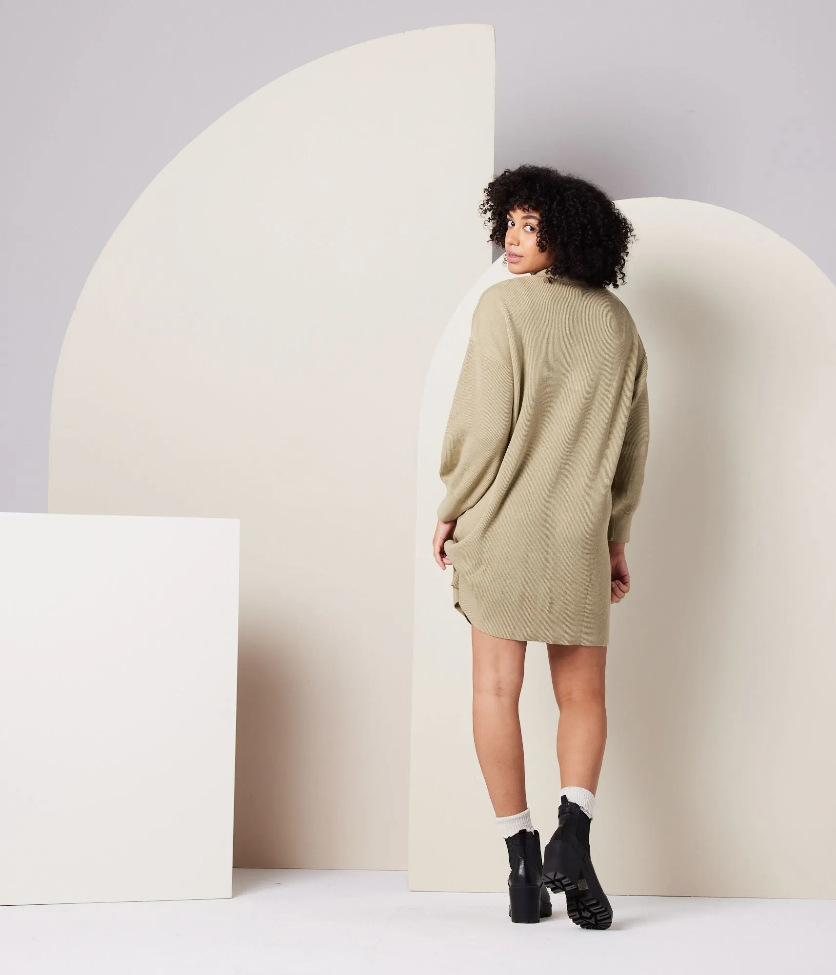 Griffin Sweater Dress in Khaki Green