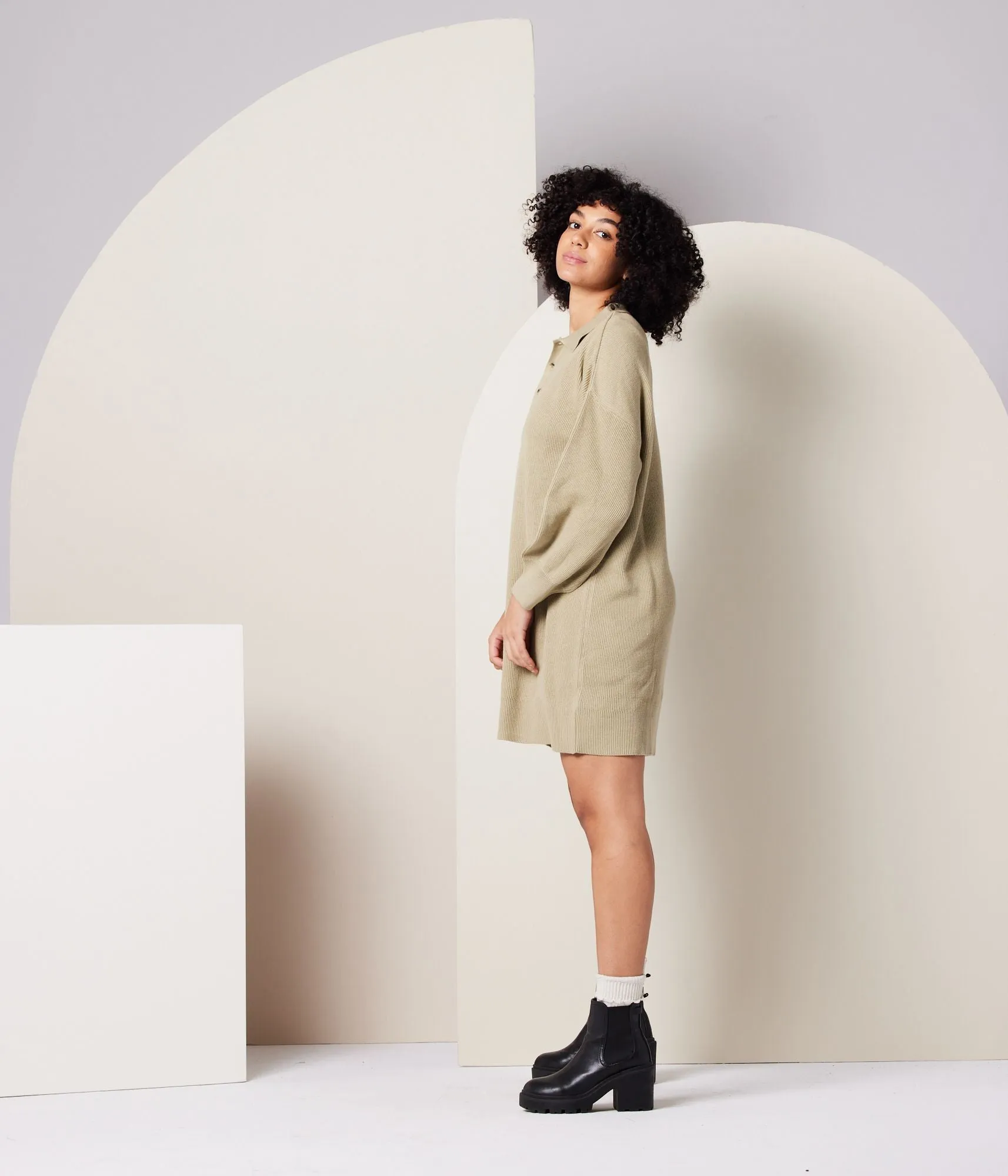 Griffin Sweater Dress in Khaki Green