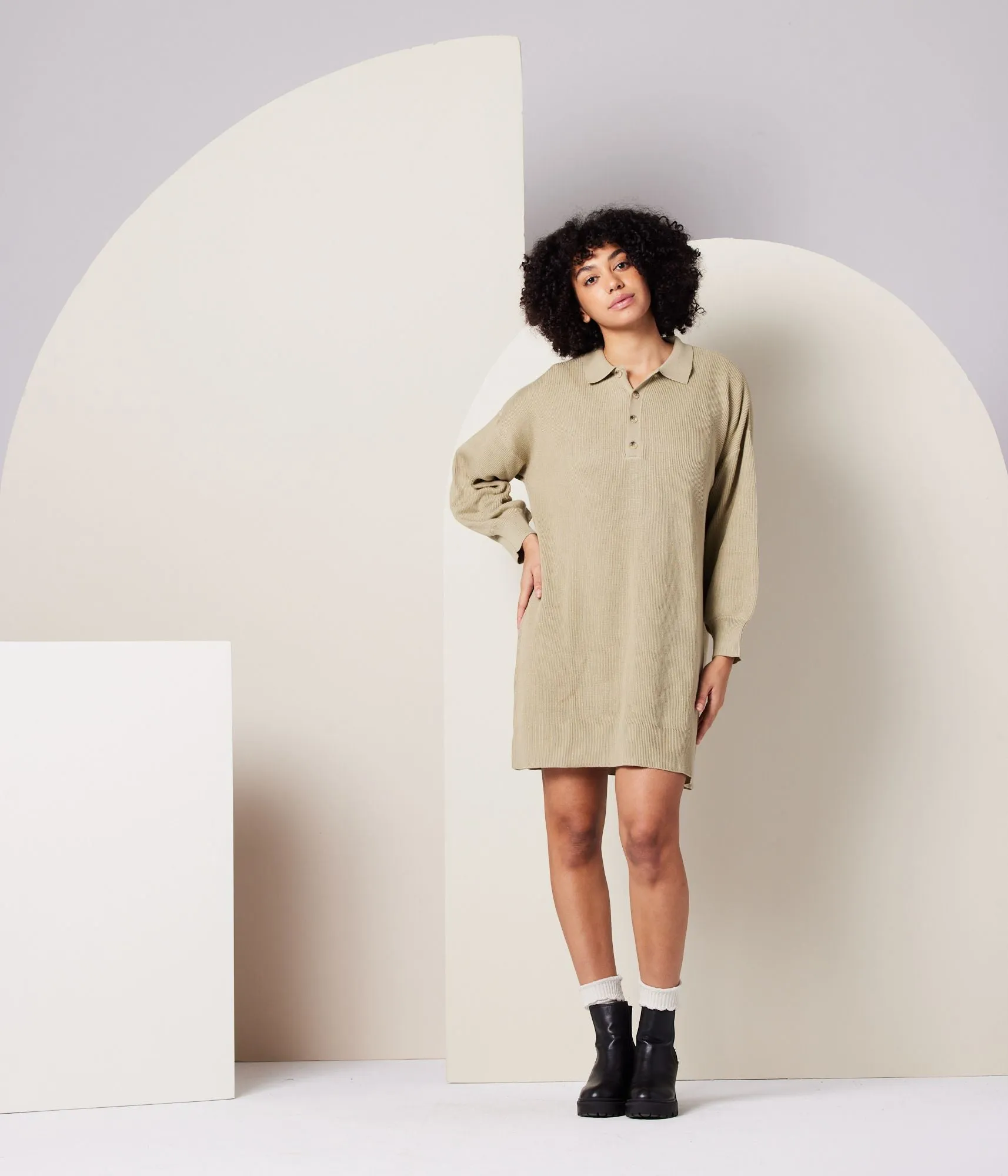 Griffin Sweater Dress in Khaki Green