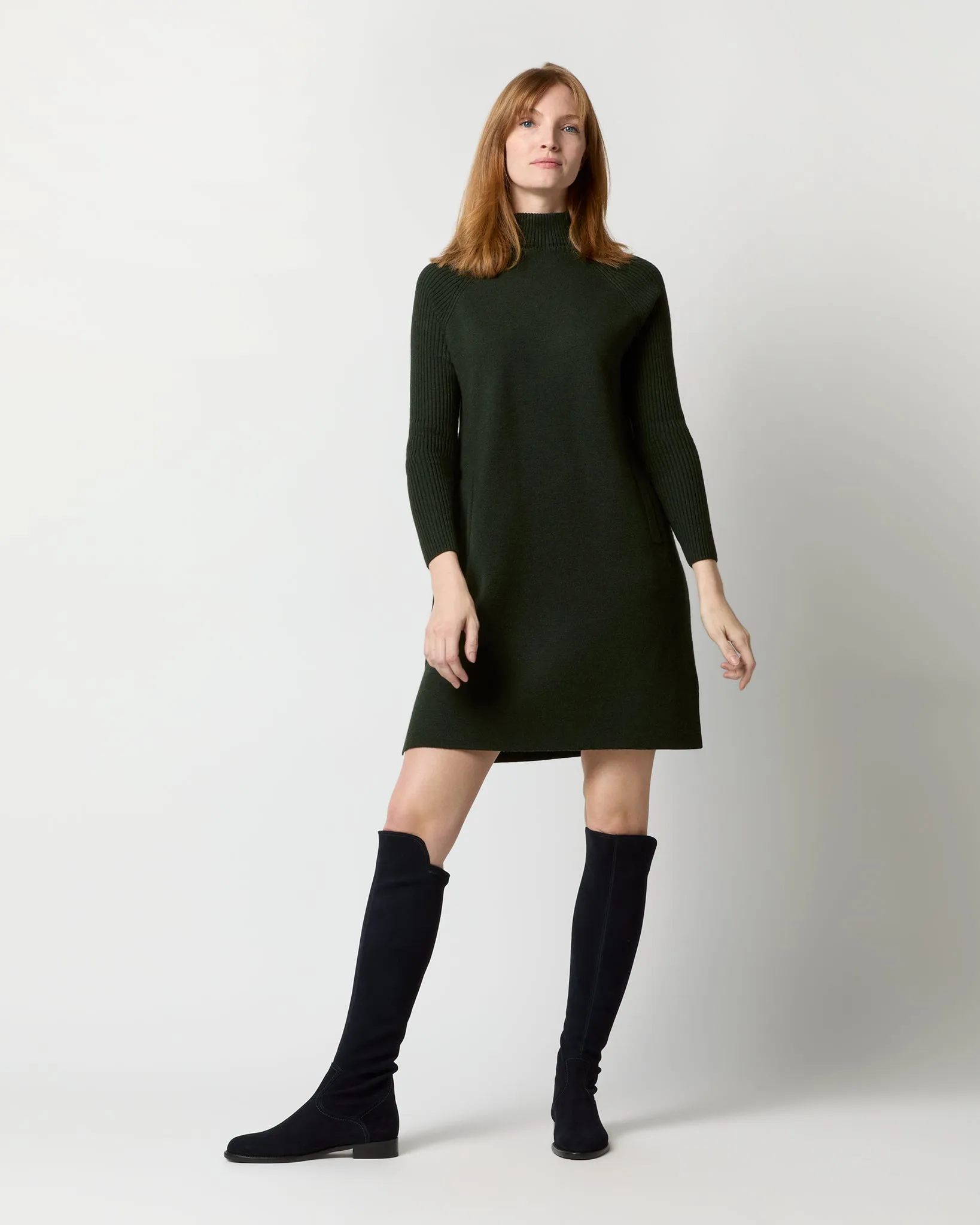 Hadley Milano-Stitch Dress in Bottle Green Extra Fine Merino Wool