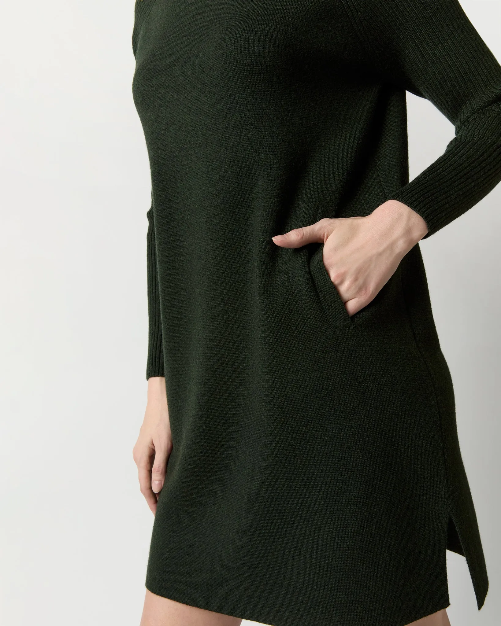 Hadley Milano-Stitch Dress in Bottle Green Extra Fine Merino Wool