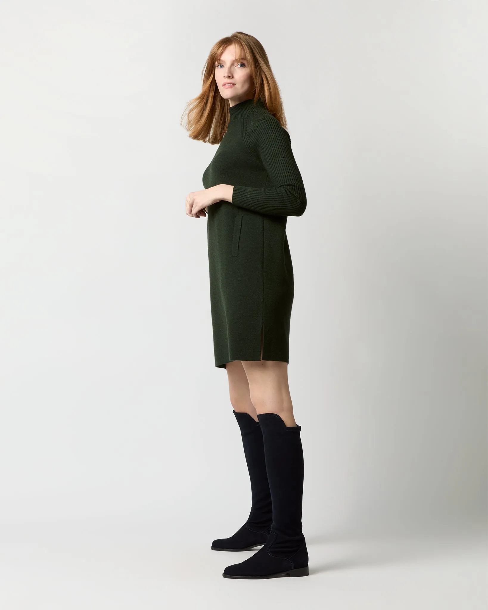 Hadley Milano-Stitch Dress in Bottle Green Extra Fine Merino Wool