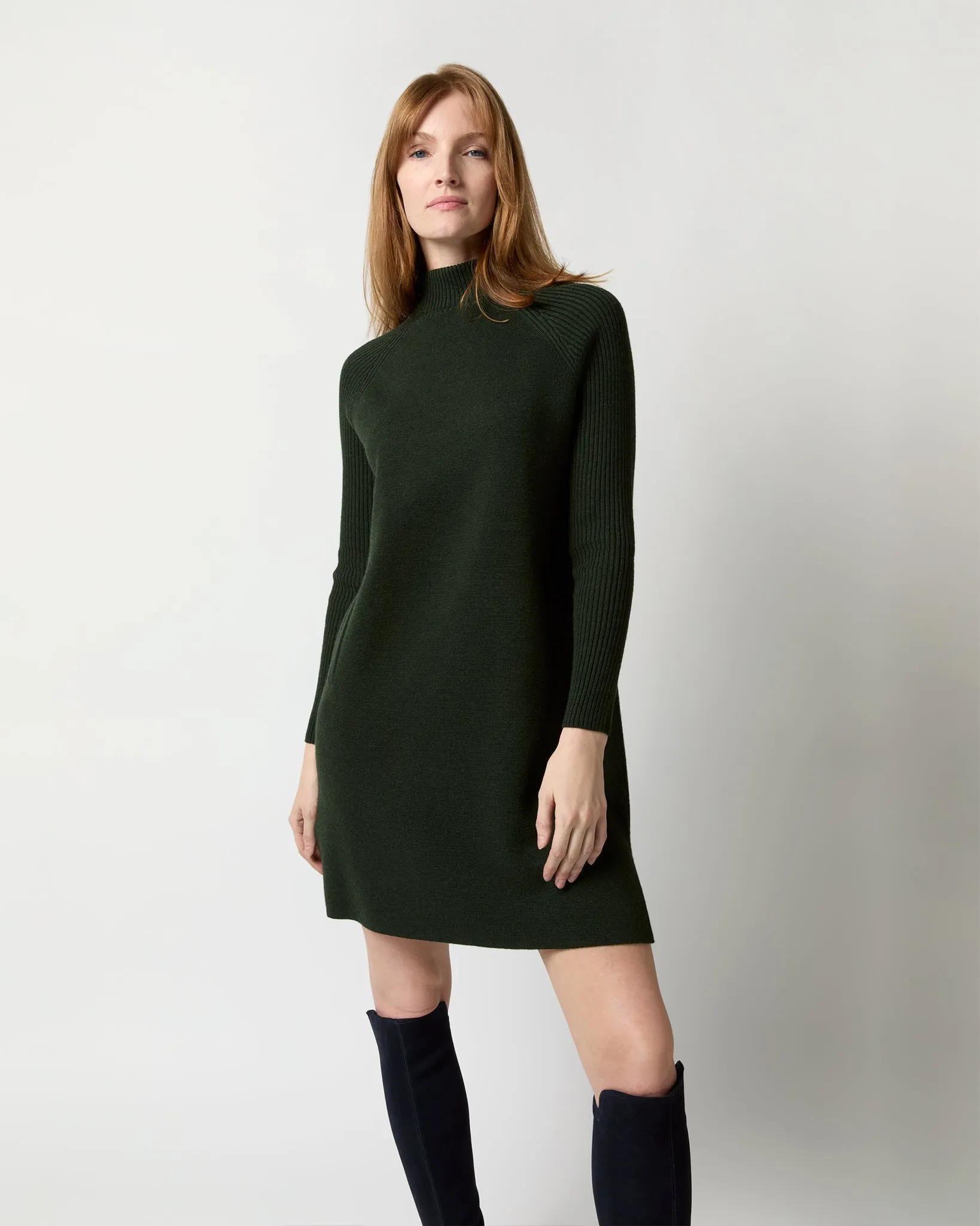 Hadley Milano-Stitch Dress in Bottle Green Extra Fine Merino Wool