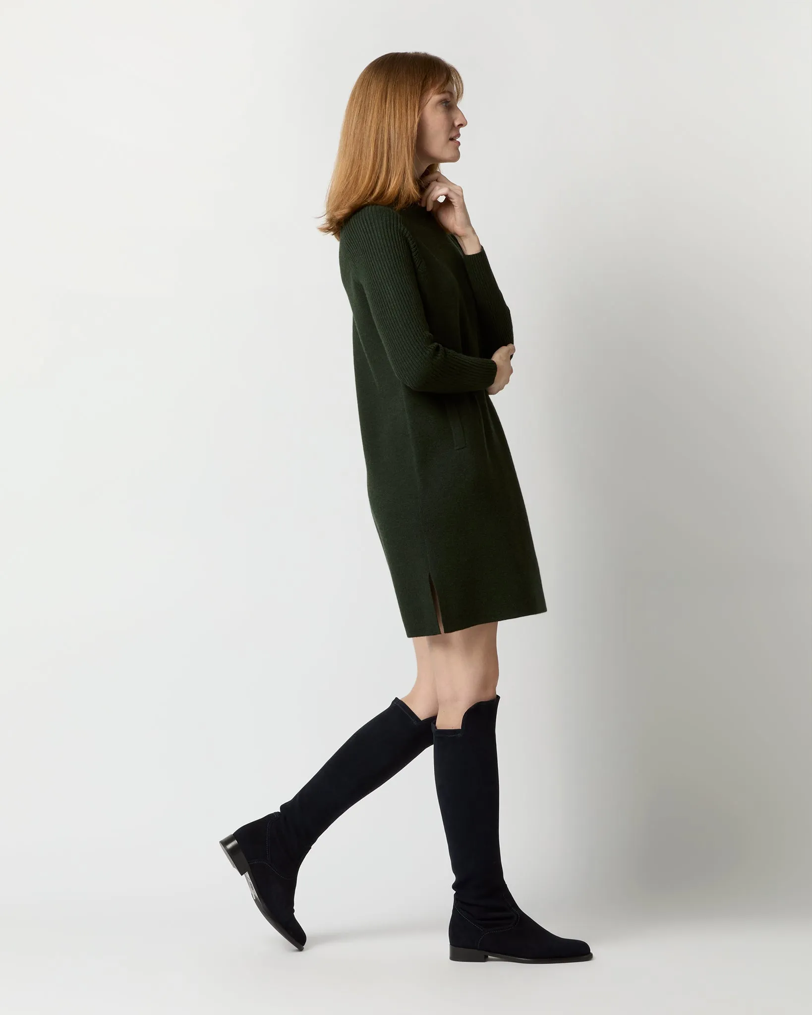 Hadley Milano-Stitch Dress in Bottle Green Extra Fine Merino Wool