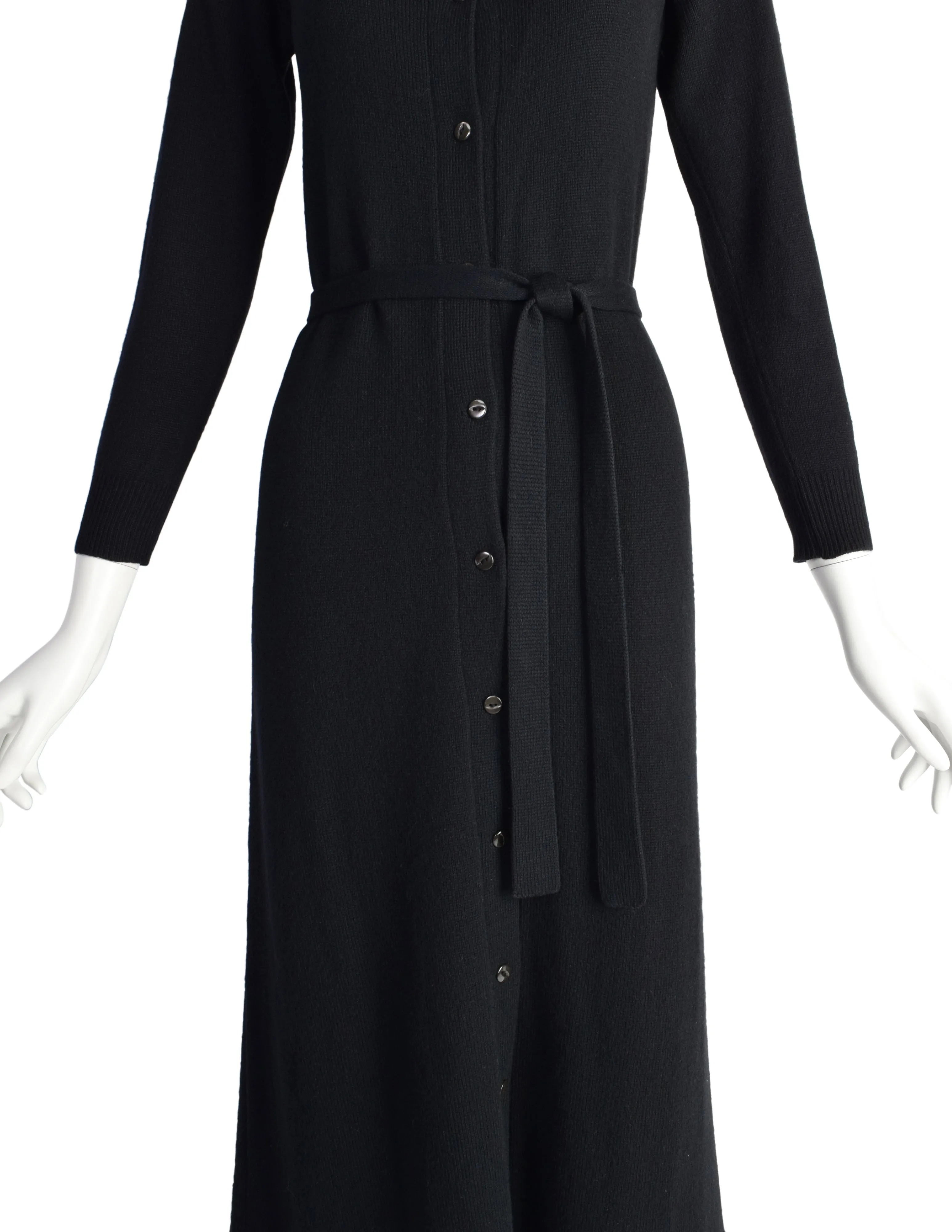 Halston Vintage 1970s Black Cashmere Button Up Sweater Dress