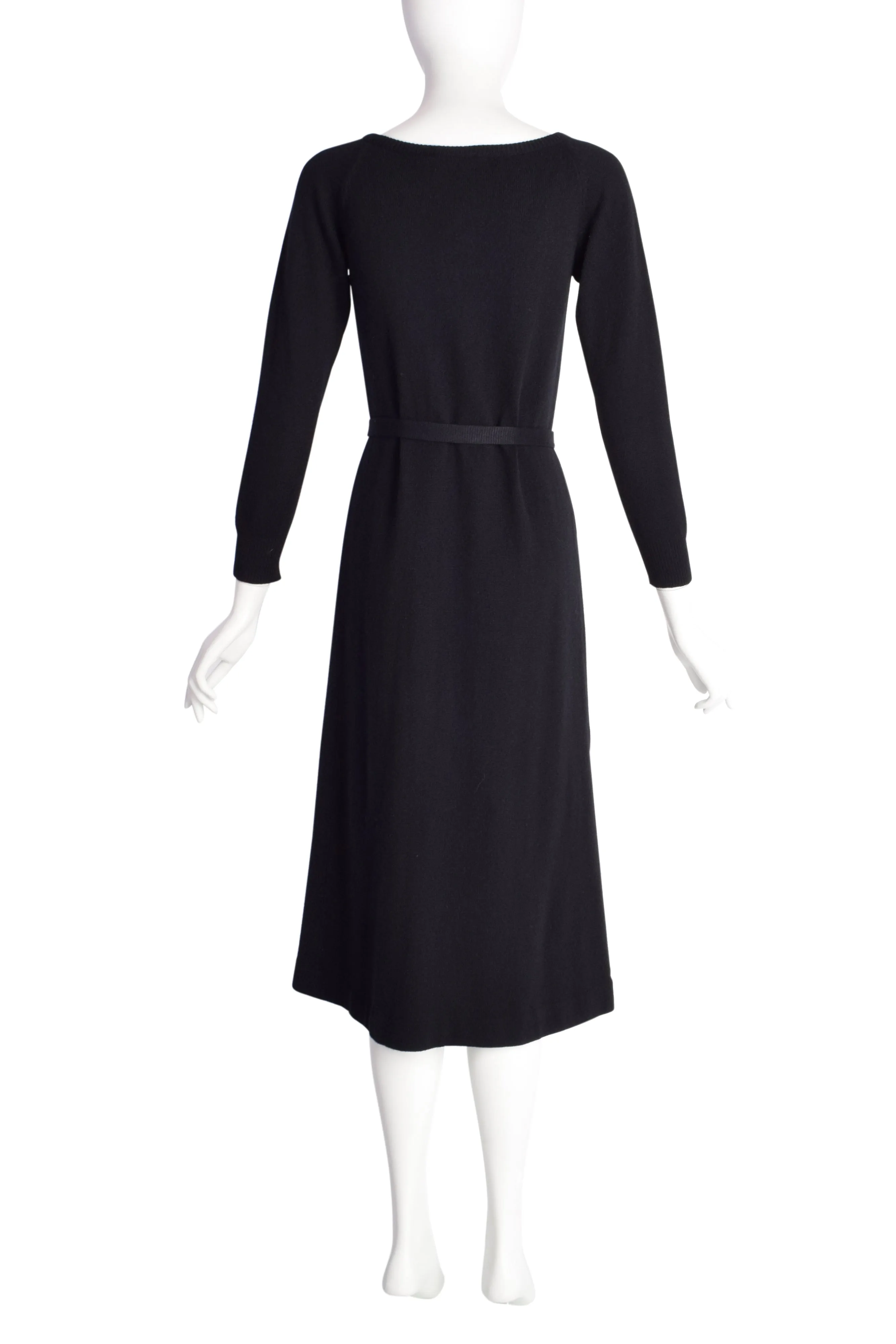 Halston Vintage 1970s Black Cashmere Button Up Sweater Dress