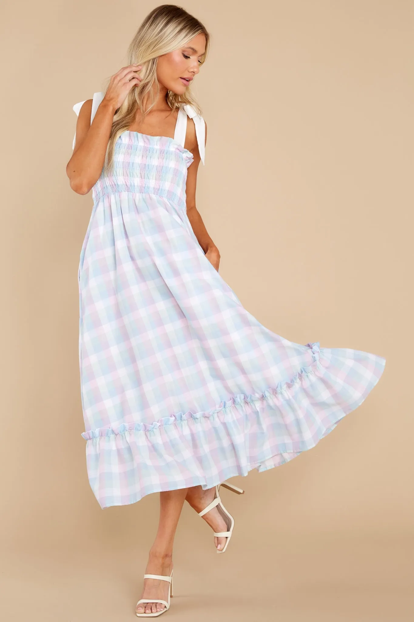 Happy Feelings Blue Plaid Midi Dress