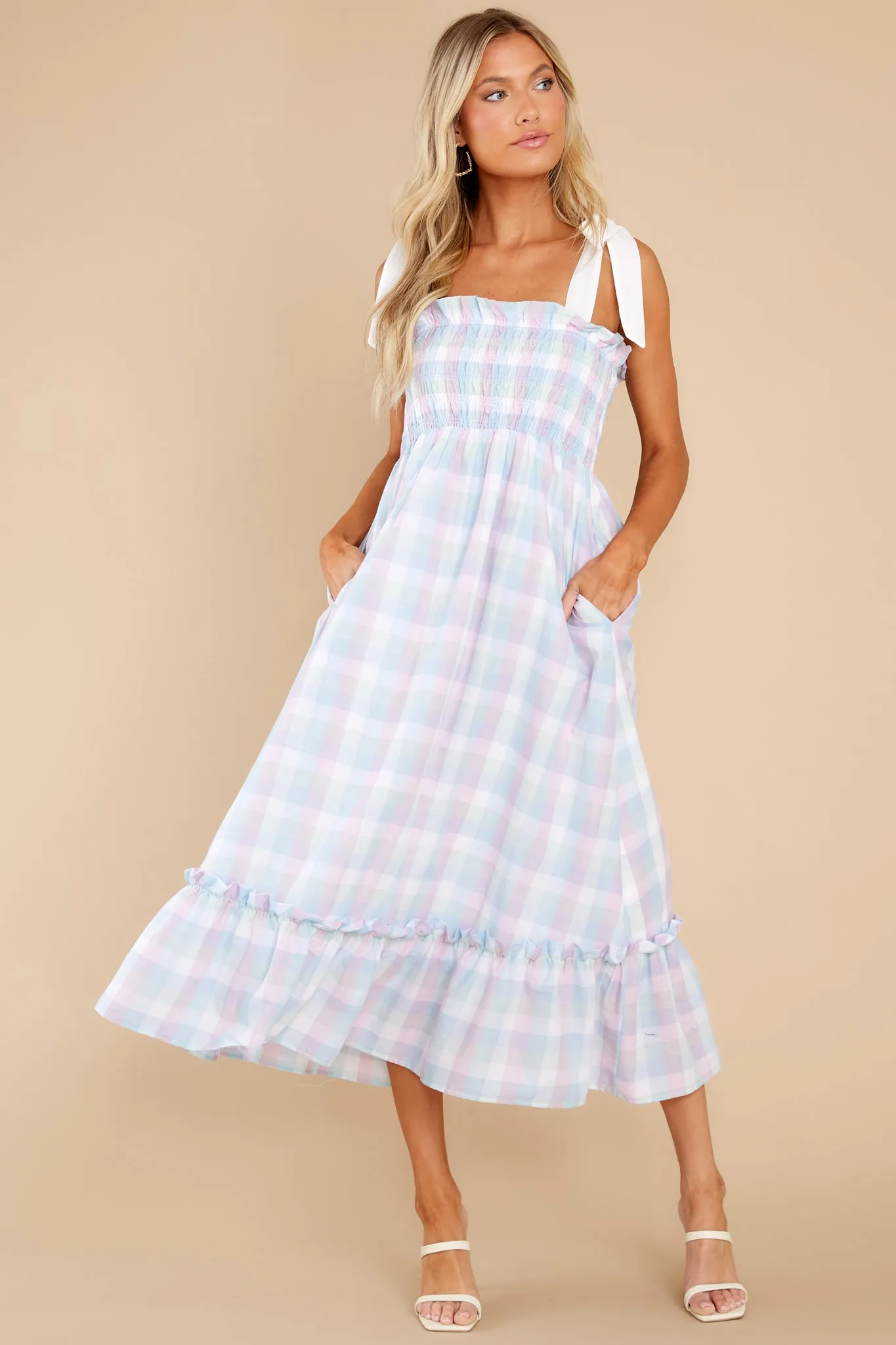 Happy Feelings Blue Plaid Midi Dress