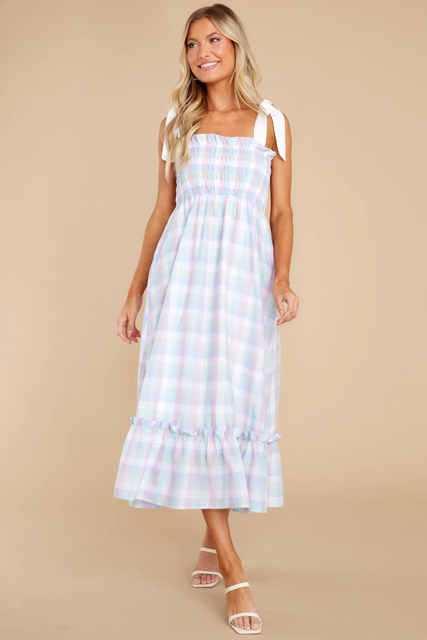 Happy Feelings Blue Plaid Midi Dress