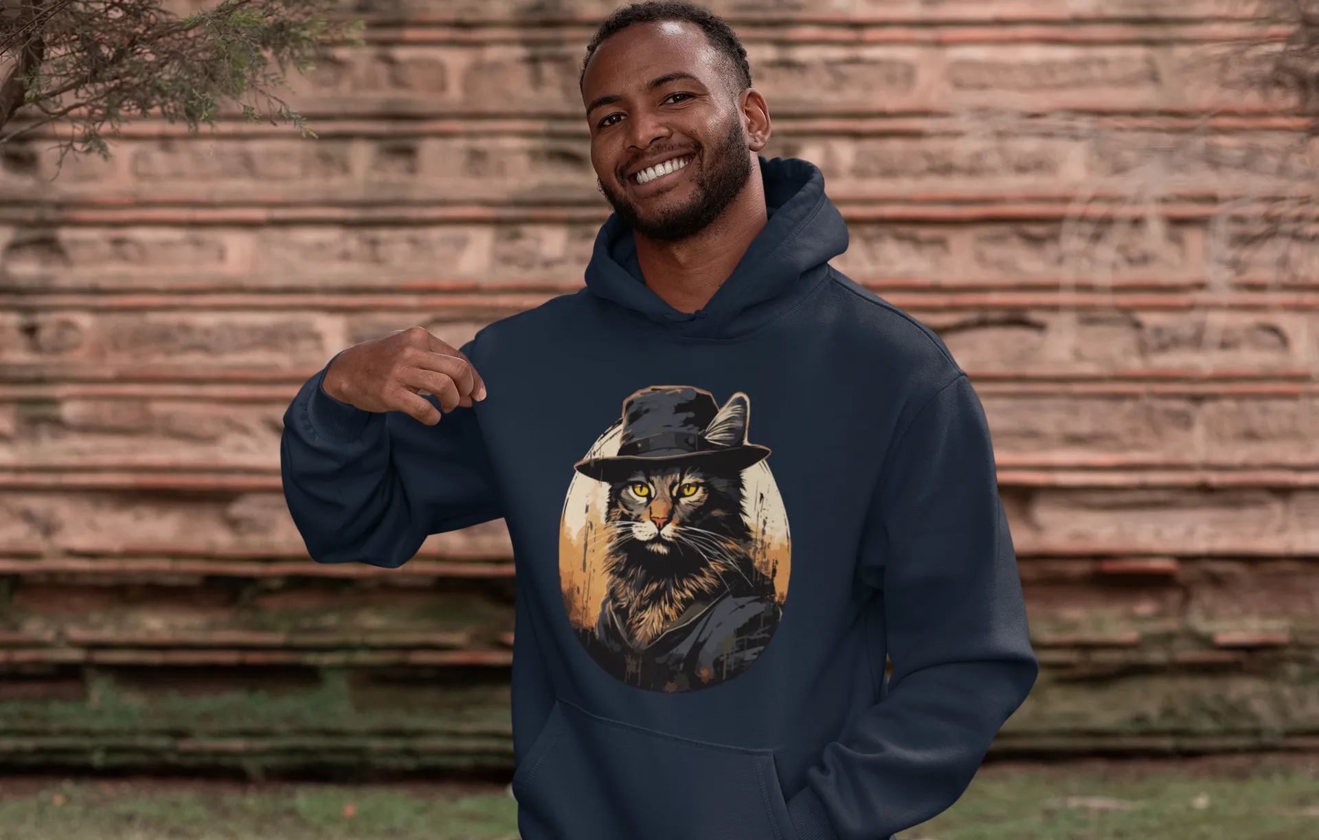 Herren Hoodie mit Katzenmotiv "Bayou Cat 2"