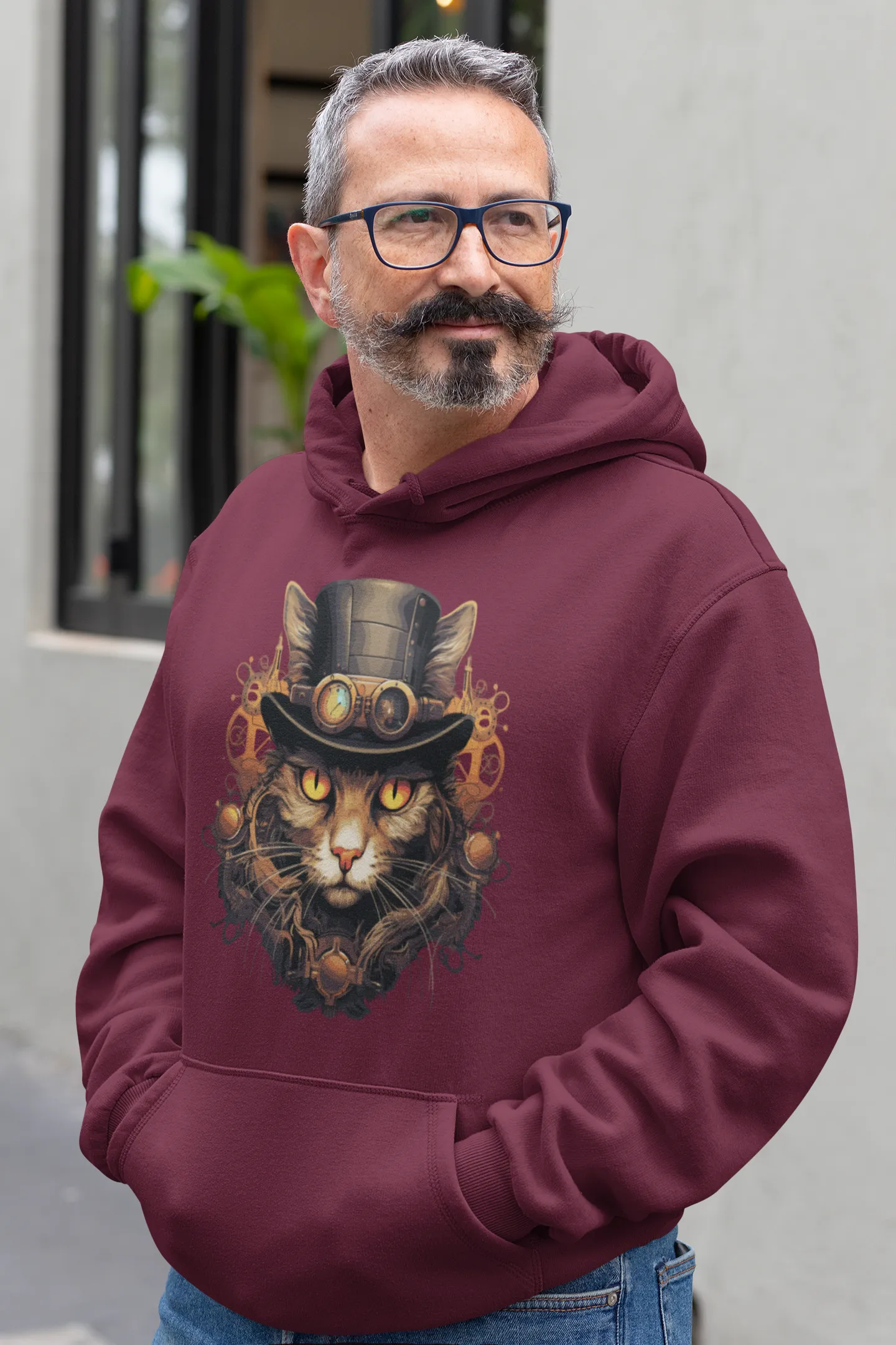 Herren Hoodie mit Katzenmotiv "Steampunk Cat"