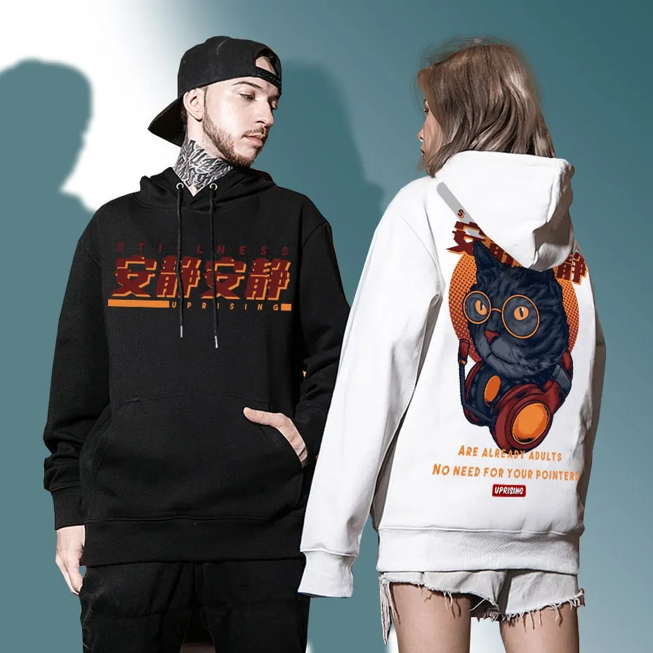 Hoodie Sweatshirt Harajuku Funny Japanese Rubbing Bath Cats Print long Sleeve Sweatshirt  Hip Hop Casual Streetwear Men Hoodie