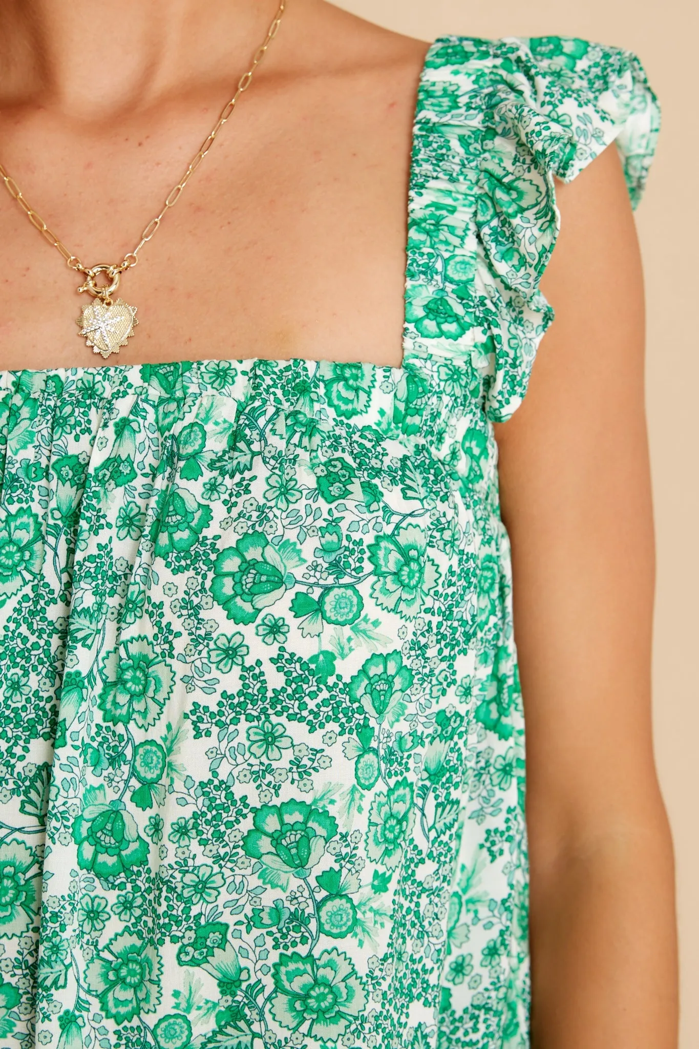 Into The Wildflowers Green Floral Print Dress