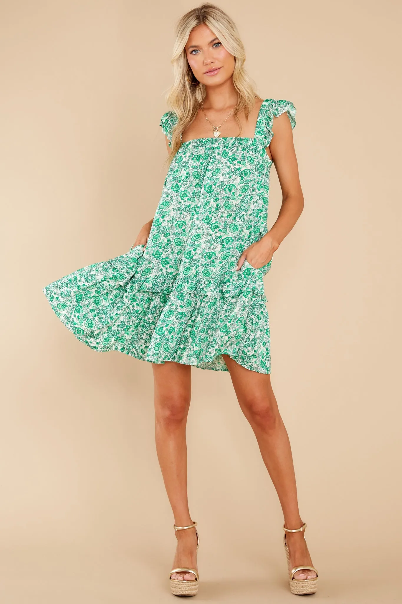 Into The Wildflowers Green Floral Print Dress