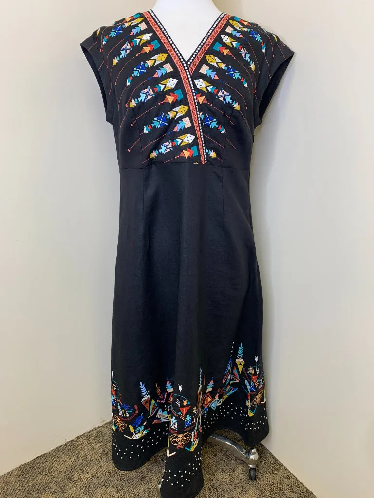 IVKO Woman Black Linen Dress with Embroidery Size XL (42) NWT