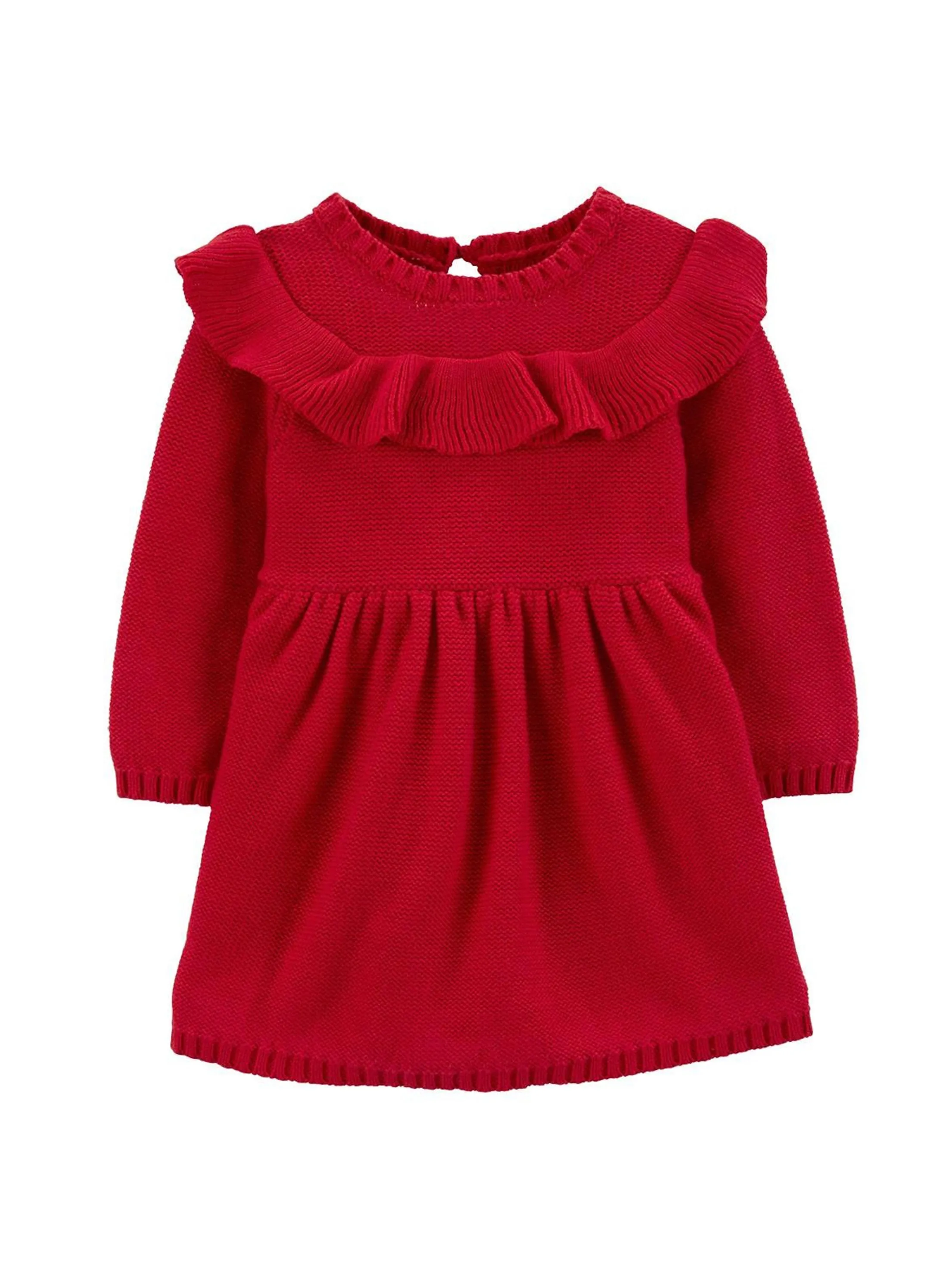 Kids Girl Ruffle Sweater Knit Dress,Red