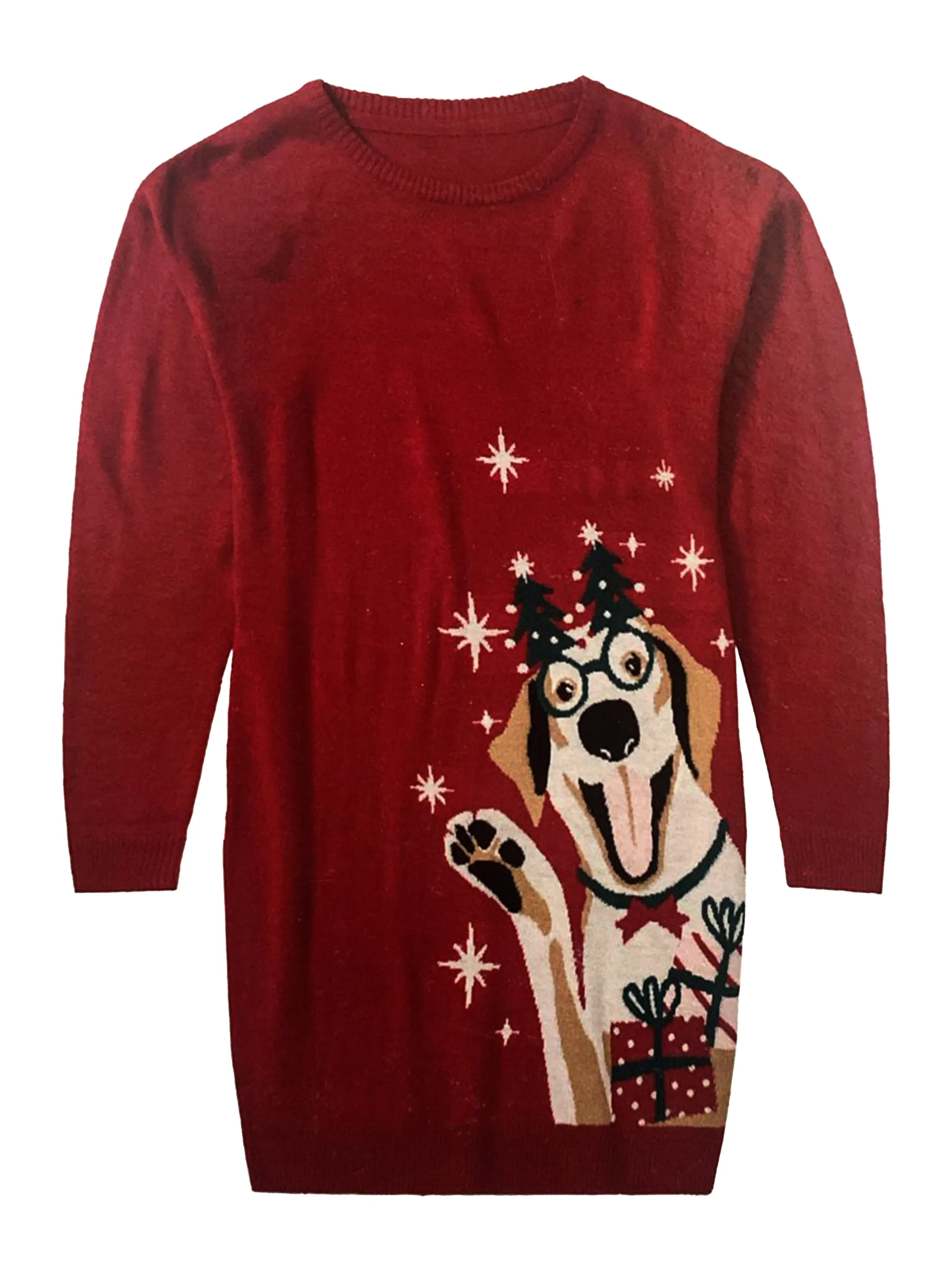 Kids Girl's Graphic Embroidered Christmas Sweater Dress,Red