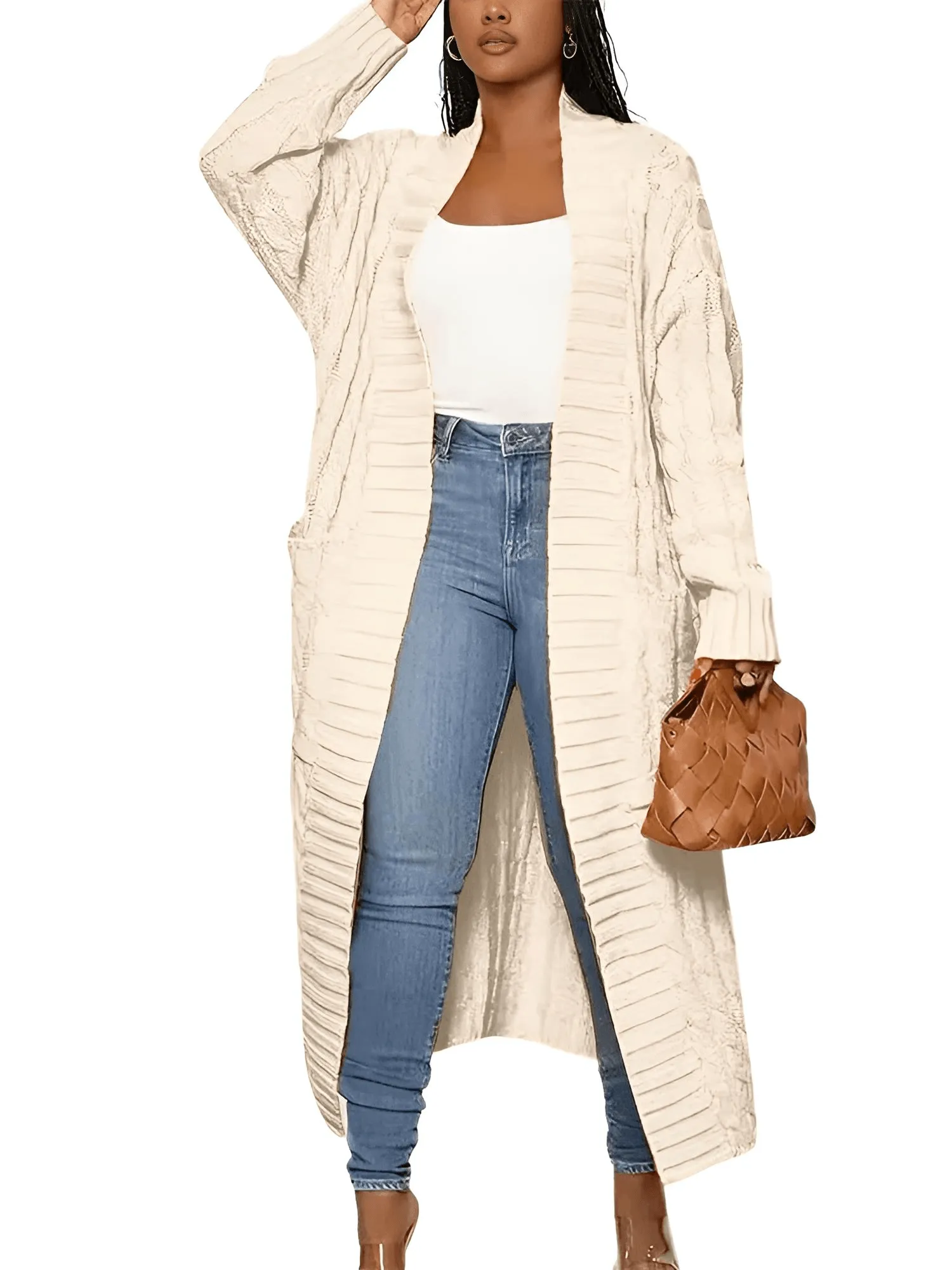 Knit Women's Extra Long Cardigan With Pockets