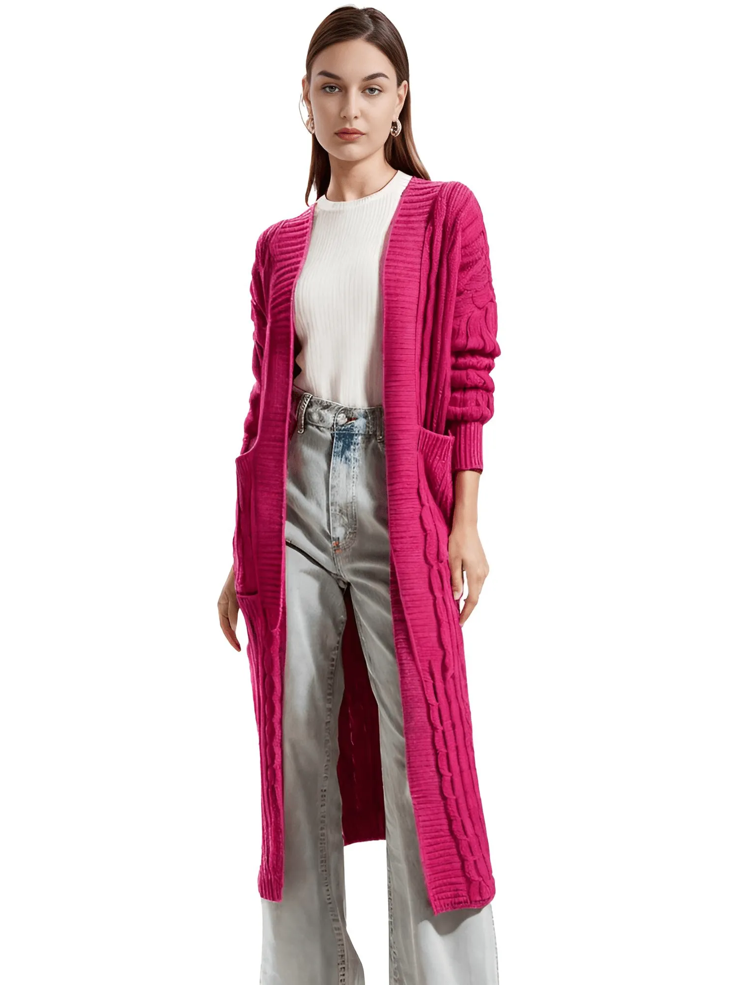 Knit Women's Extra Long Cardigan With Pockets