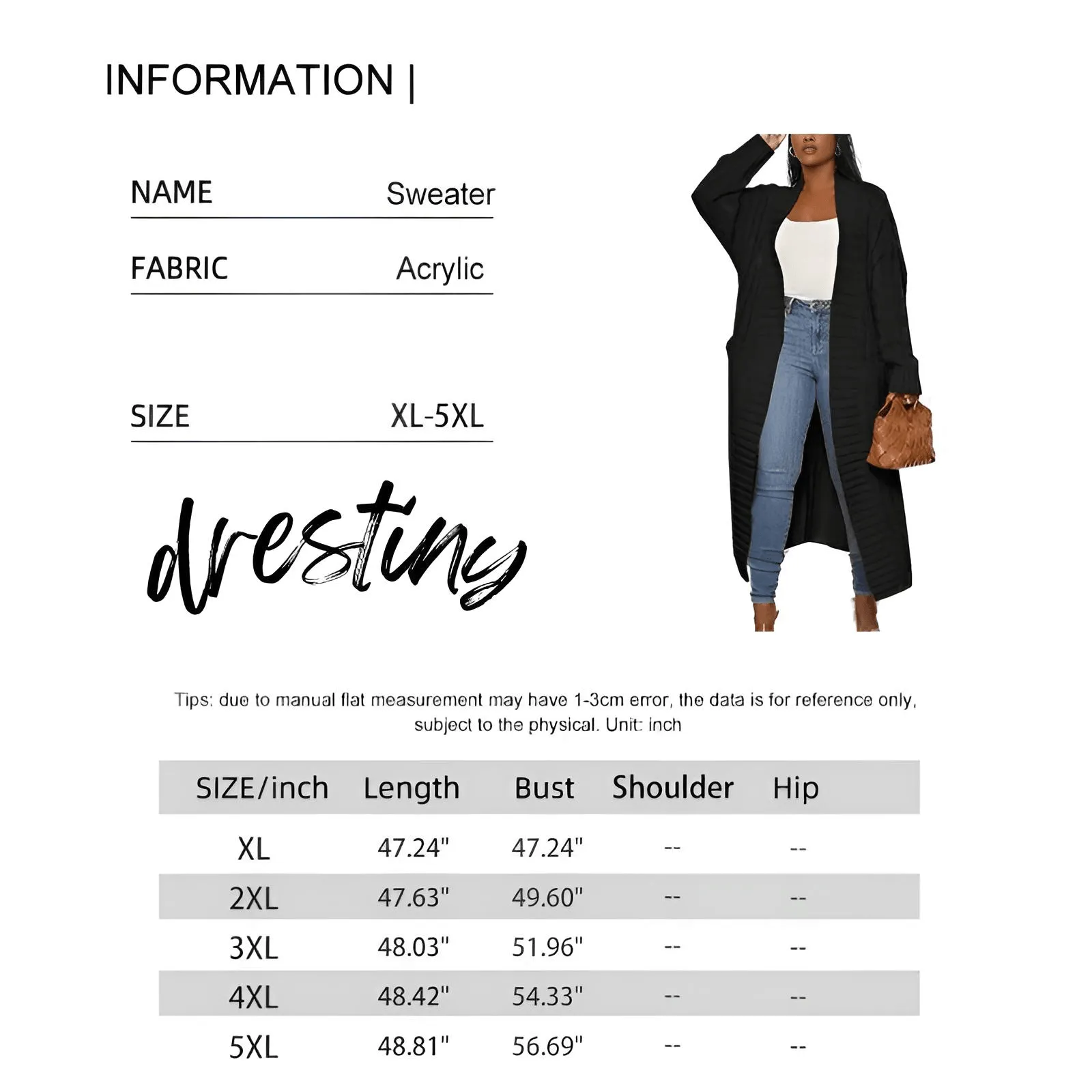 Knit Women's Extra Long Cardigan With Pockets