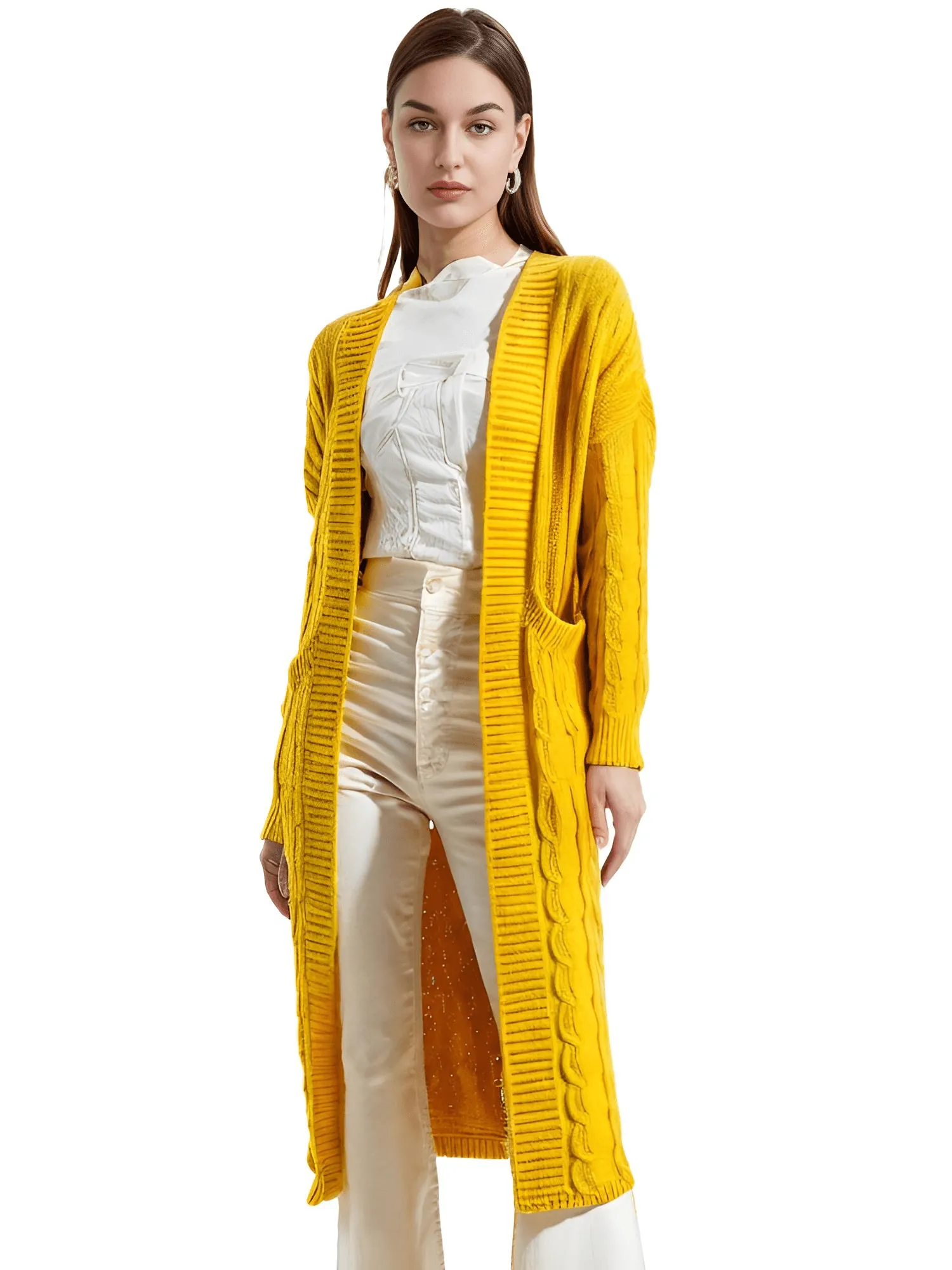 Knit Women's Extra Long Cardigan With Pockets