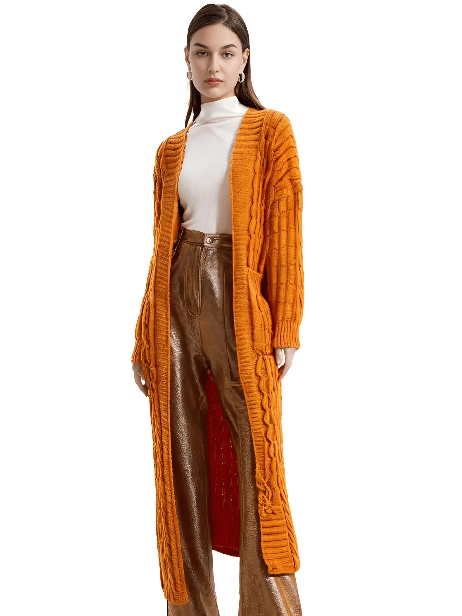 Knit Women's Extra Long Cardigan With Pockets