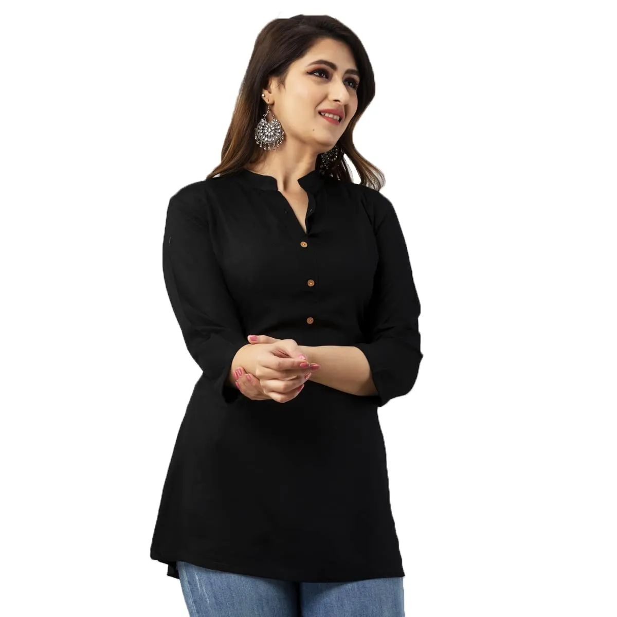 Kyraa Women Solid Tunic Top - Jeans Top - Fully Stitched 3/4 Sleeve - Solid Color - Regular Fit - Office Wear Festival - Tunic Tops for Jeans (3XL) Black