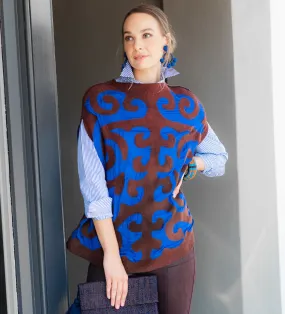 Kyrgyz Felted Tunic: Chocolate on Blue