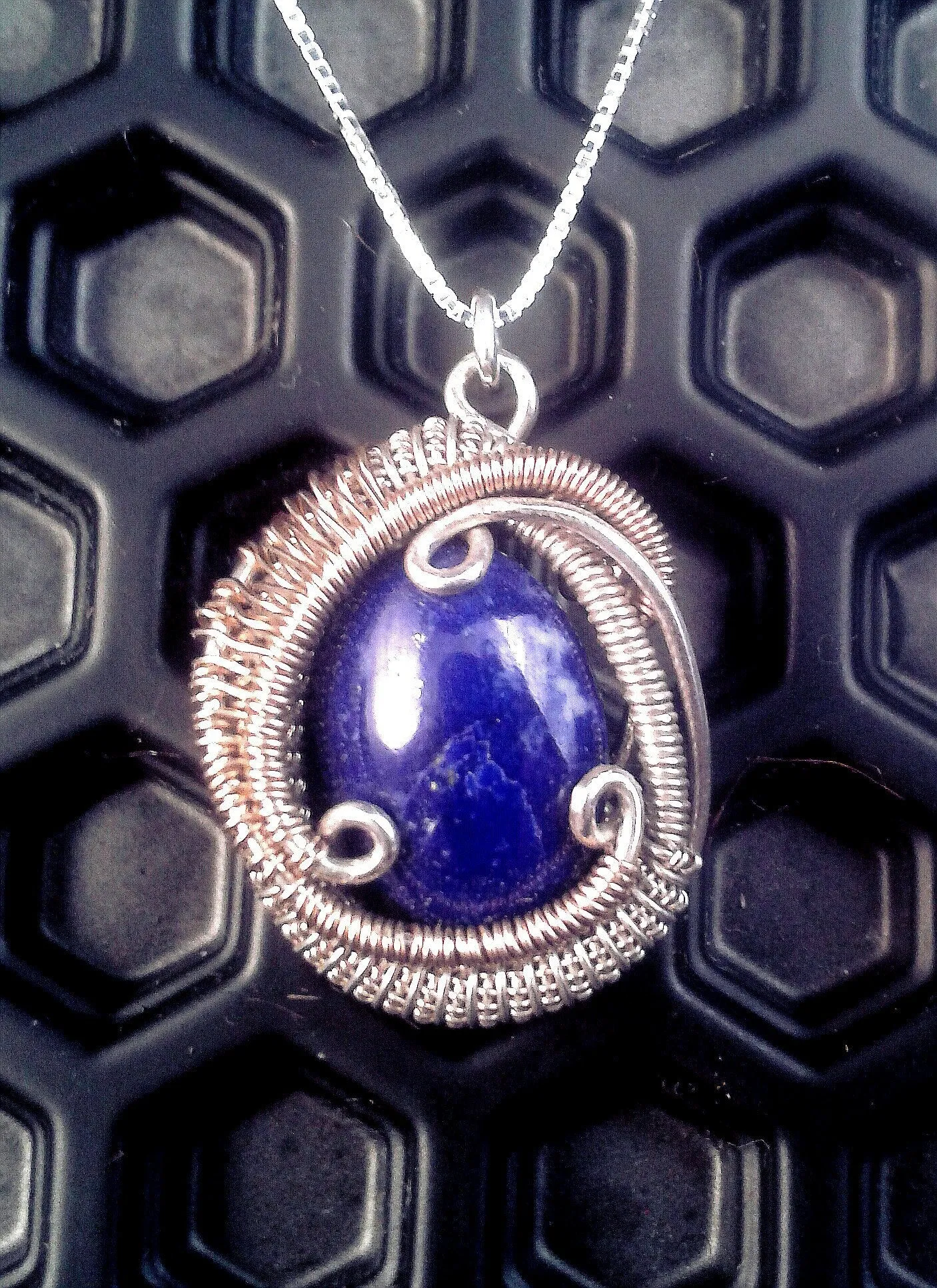 Lapis Lazuli Wire Wrapped Silver and Gold Mini Pendant