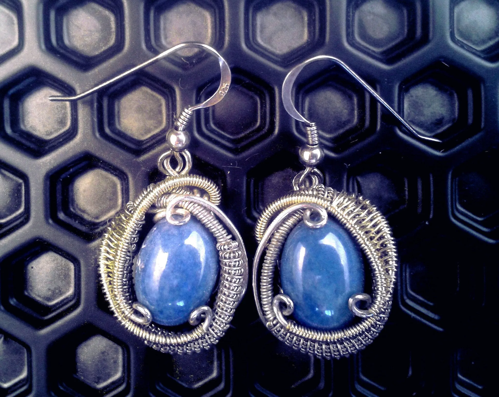 Lapis Wire Wrapped Silver Earrings