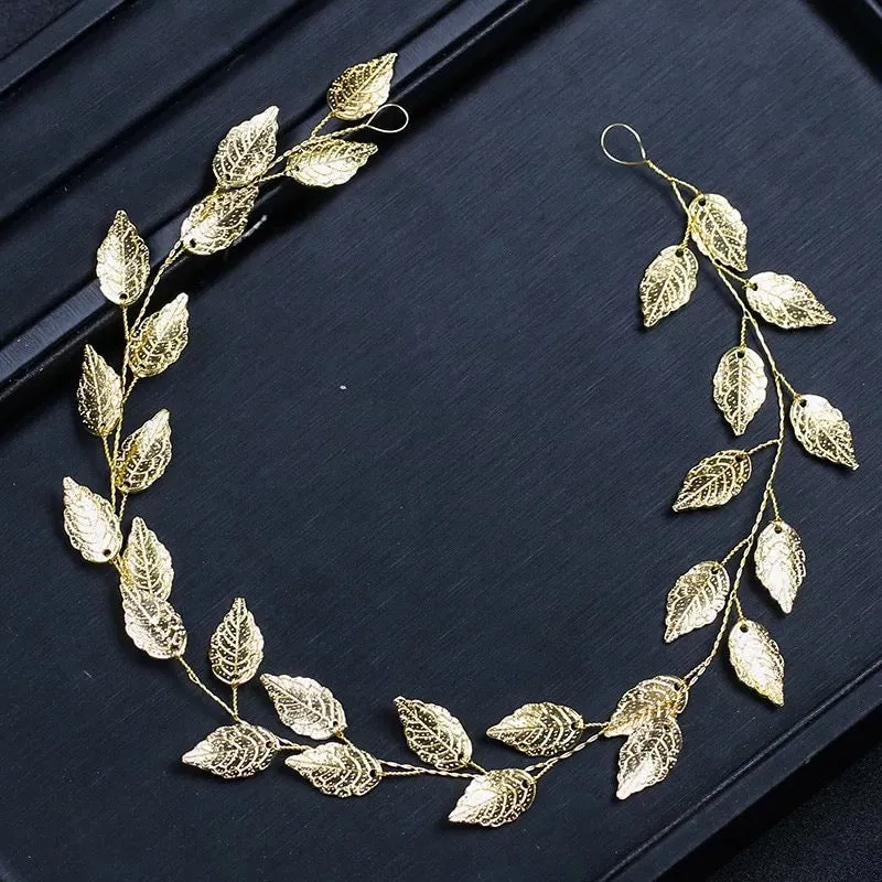 Leaf Metal Bridal Racewear Grecian Headpiece Headband Tiara - Gold (Style 4)