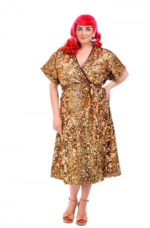 Love Ur Look Gold sequin Wrap dress