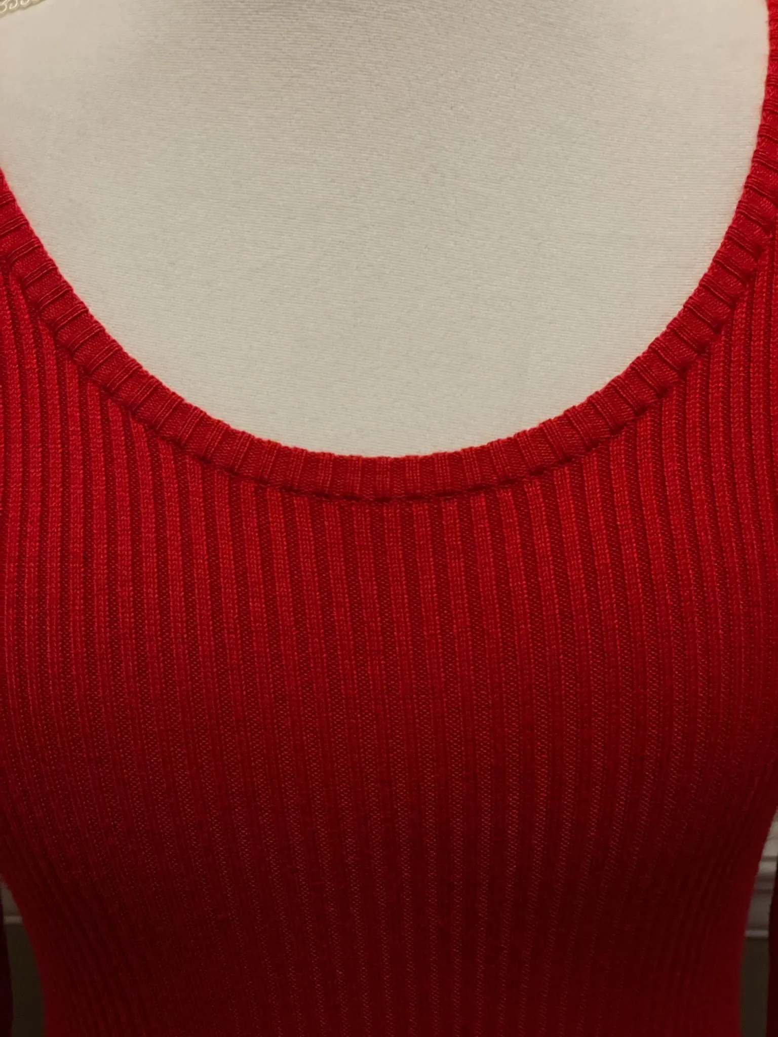 <€€ Womens Large SAY WHAT? Red Sweater Dress Fitted Ribbed