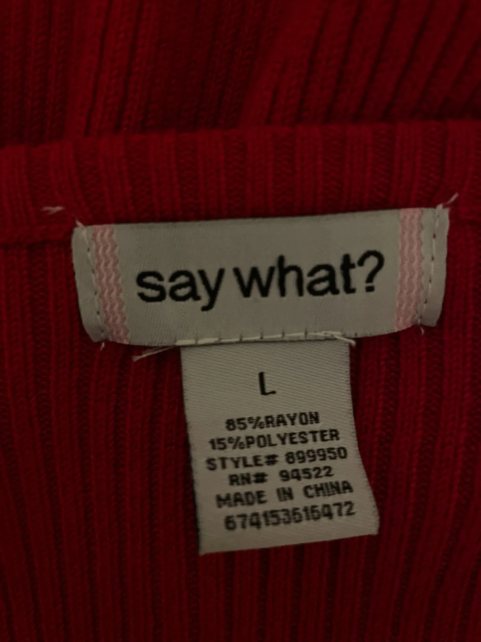 <€€ Womens Large SAY WHAT? Red Sweater Dress Fitted Ribbed