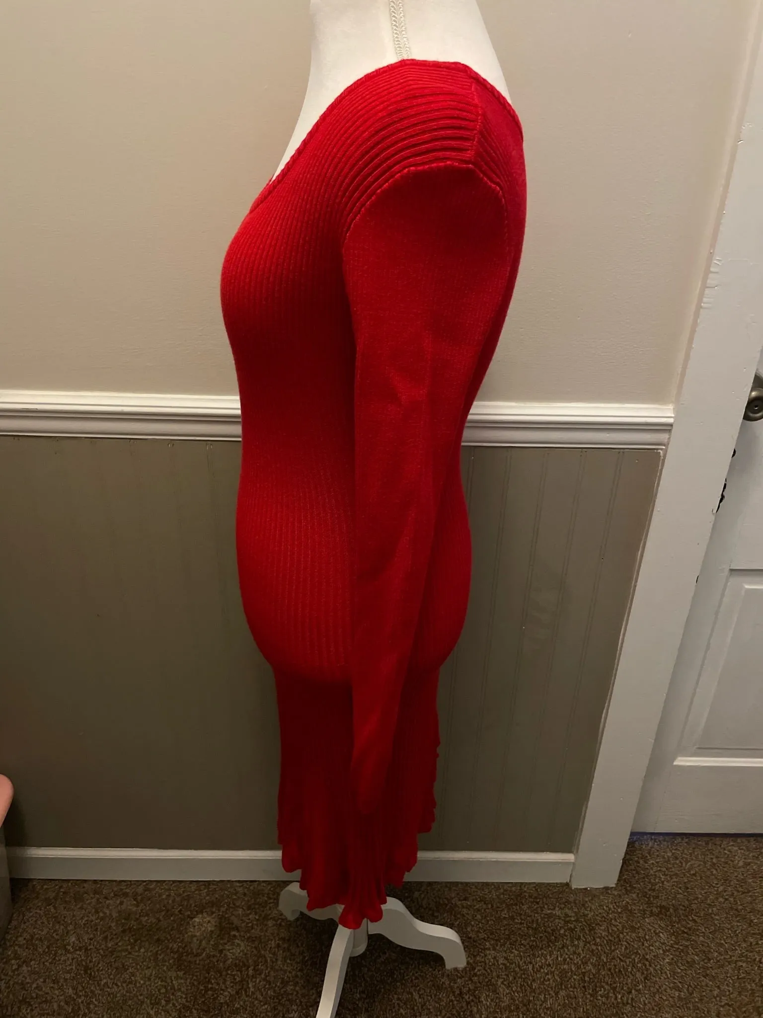 <€€ Womens Large SAY WHAT? Red Sweater Dress Fitted Ribbed