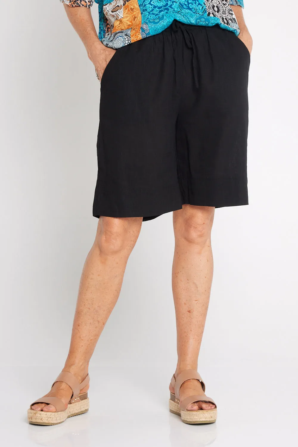 Marissa Cotton & Linen Shorts - Black