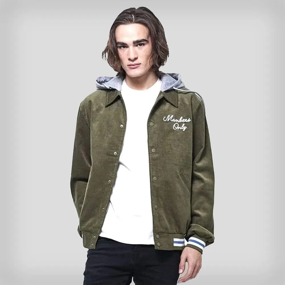 Members Only Men's Corduroy Varsity Jacket with Hood