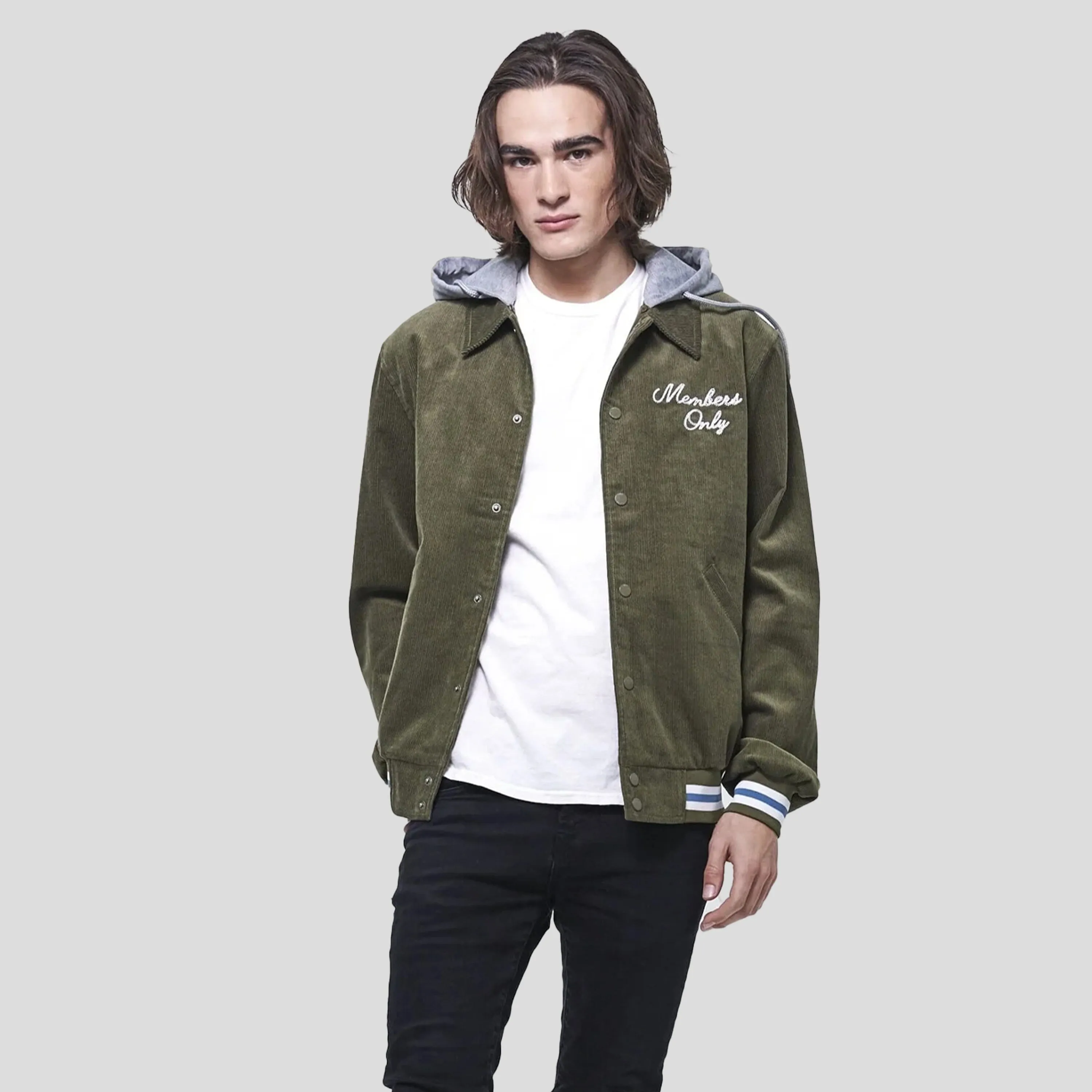 Members Only Men's Corduroy Varsity Jacket with Hood