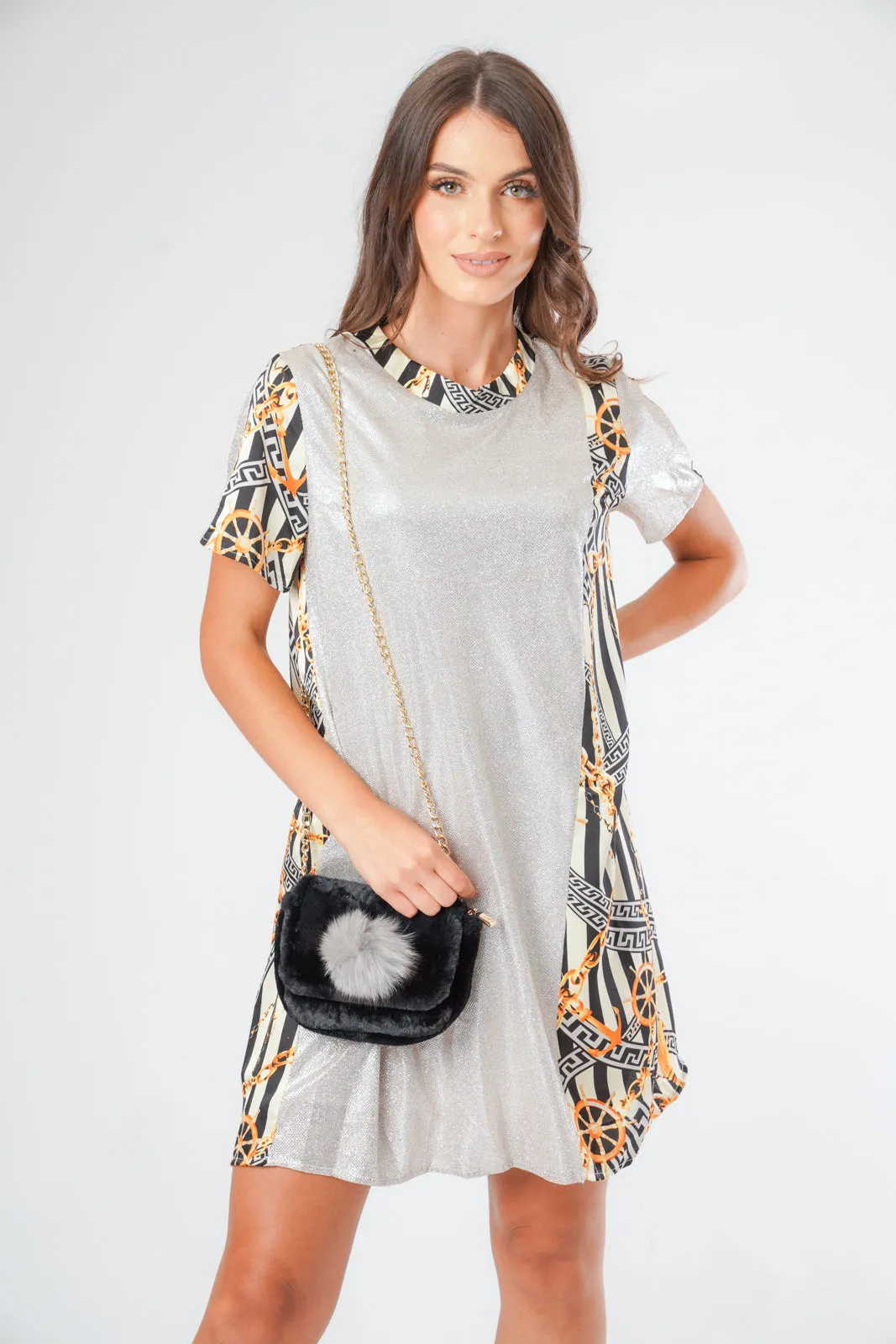 Metallic Chain Print A Line Dress