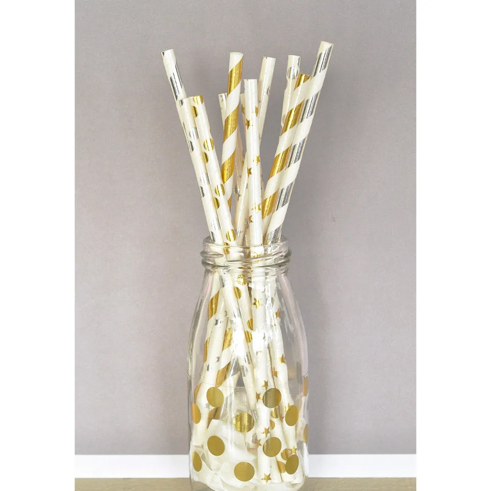 Metallic Gold or Silver Foil Paper Party Straws (Pack of 50)