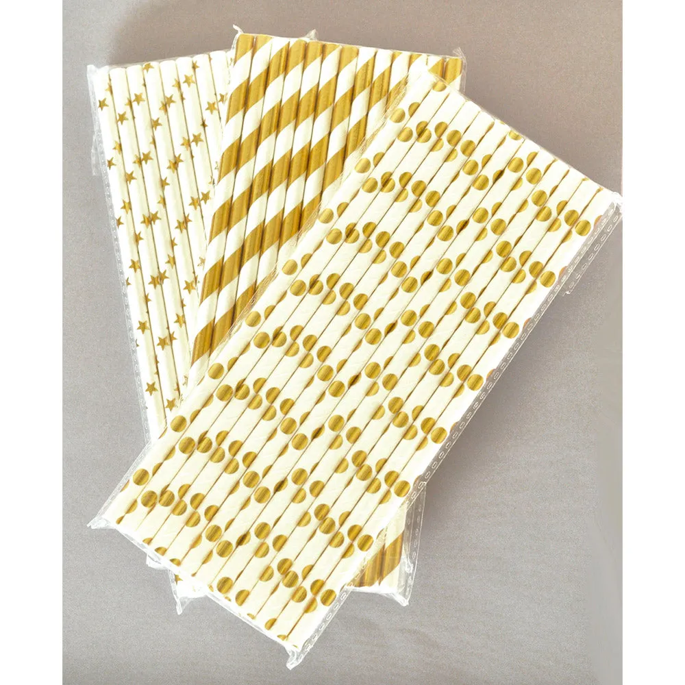 Metallic Gold or Silver Foil Paper Party Straws (Pack of 50)