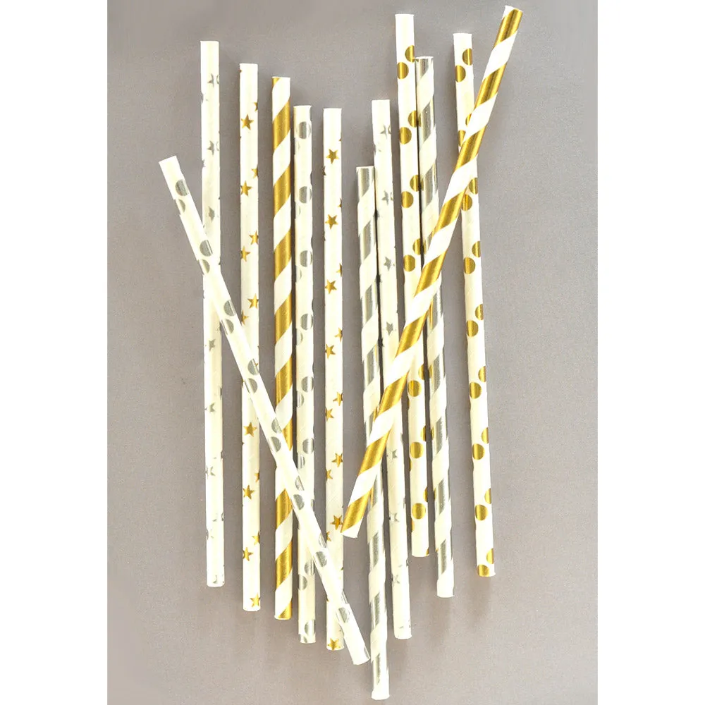 Metallic Gold or Silver Foil Paper Party Straws (Pack of 50)