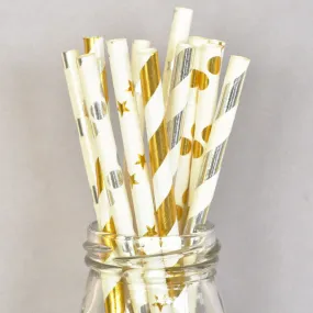 Metallic Gold or Silver Foil Paper Party Straws (Pack of 50)