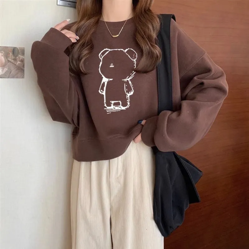 METAVERSMALL Crew neck pullover short sweater women's fleece thickened autumn and winter long-sleeved top high waist thin small spring and autumn thin