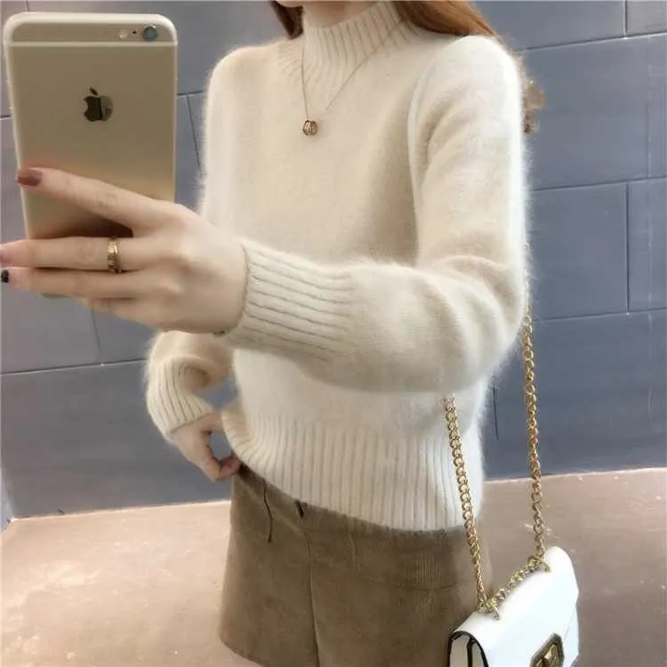 METAVERSMALL Japan and South Korea casual style imitation mink fleece pullover bottoming knitted sweater 2023 autumn and winter slim-fitting and thin sweater knitted sweater