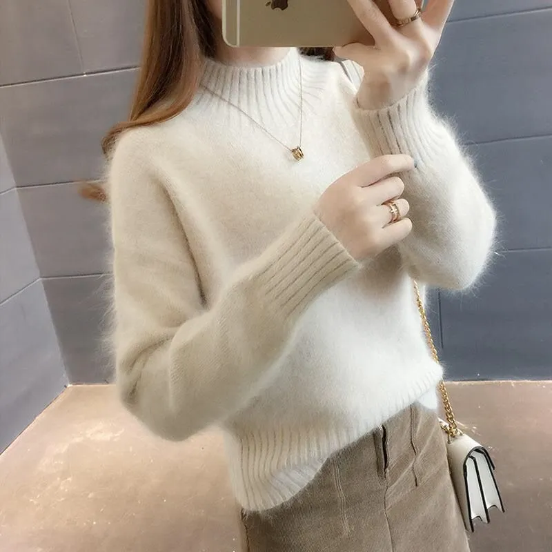 METAVERSMALL Japan and South Korea casual style imitation mink fleece pullover bottoming knitted sweater 2023 autumn and winter slim-fitting and thin sweater knitted sweater