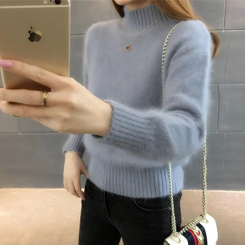 METAVERSMALL Japan and South Korea casual style imitation mink fleece pullover bottoming knitted sweater 2023 autumn and winter slim-fitting and thin sweater knitted sweater