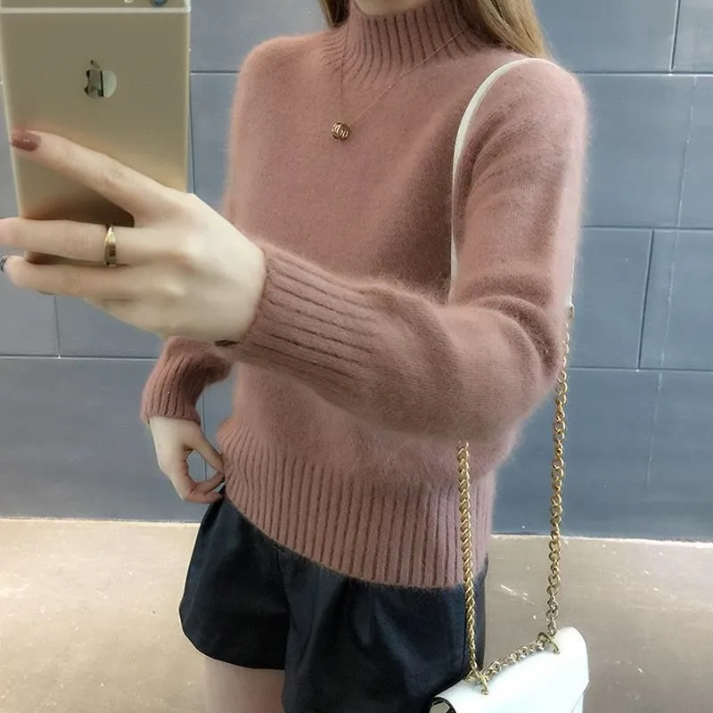 METAVERSMALL Japan and South Korea casual style imitation mink fleece pullover bottoming knitted sweater 2023 autumn and winter slim-fitting and thin sweater knitted sweater